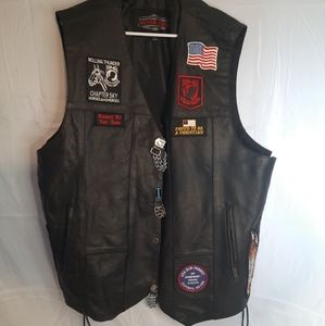 Black Leather Motorcycle Vest Sz 5XL Silver Bike Biker Vest Laced Sides NWOT